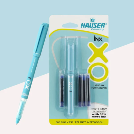 Hauser Inx XO Liquid Ink Fountain Pen with 3 Jumbo Ink Cartridges and Converter - Smooth Writing Experience