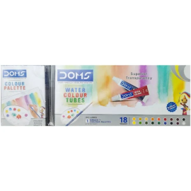 Doms Water Colour Tube Set - 18 Assorted Shades, Non-Toxic, Includes Brush and Palette