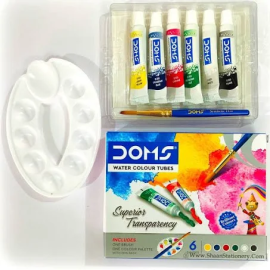 Doms Water Colour Tubes - 6 Vibrant Shades, 5ml Each, Non-Toxic with Brush and Palette