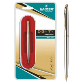 Hauser Dignity Steel Gold Ball Pen with Twist Mechanism – Single Piece Blister Pack (Blue Ink)