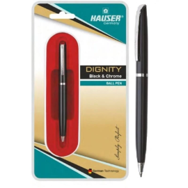 Hauser Dignity Stainless Steel Ball Pen with Twist Mechanism – Single Piece Blister Pack (Blue Ink)