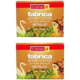 Camel Fabrica Acrylic Metallic Colours Set - 4 Vibrant Shades (Gold, Silver, Bronze, Copper) - 10 ml Each