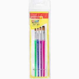 Camlin Champ Flat Brushes Set – Sizes 1, 2, 4, 6 – Neon Handles with Synthetic Bristles