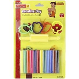 Camlin Creative Clay 200g – 12 Assorted Colors with Roller Pin and Molds