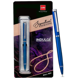 Cello Signature Indulge Blue Ink Ball Pen – Premium Metal Body with Twist Mechanism
