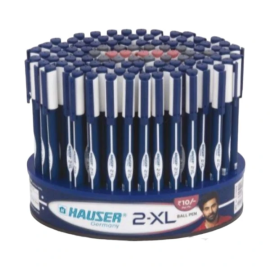 Hauser 2XL Fine Tip Ball Pen | Extended Writing Length with Jumbo Refill | Minimalistic Design | Blue/Black Ink | Card Pack of 10 / Stand Pack