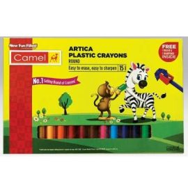 Camlin Artica Extra-Long Erasable Plastic Crayons – Pack of 16 Vibrant Triangular-Shaped Shades