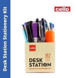 Cello Desk Station Complete Stationery Kit – 23 Assorted Items with Pen Stand
