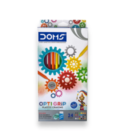Doms Opti Grip Plastic Crayons - 24 Vibrant Shades, Ergonomic Design, Non-Toxic