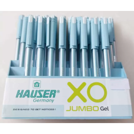  Hauser XO Jumbo Gel Pen – 0.5 mm Fine Tip, Blue Ink, Refillable, Pack of 60 with Stand