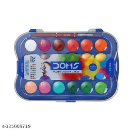 Doms Aqua Water Colour Cakes - 36 Vibrant Shades (23mm) with 2 Free Brushes